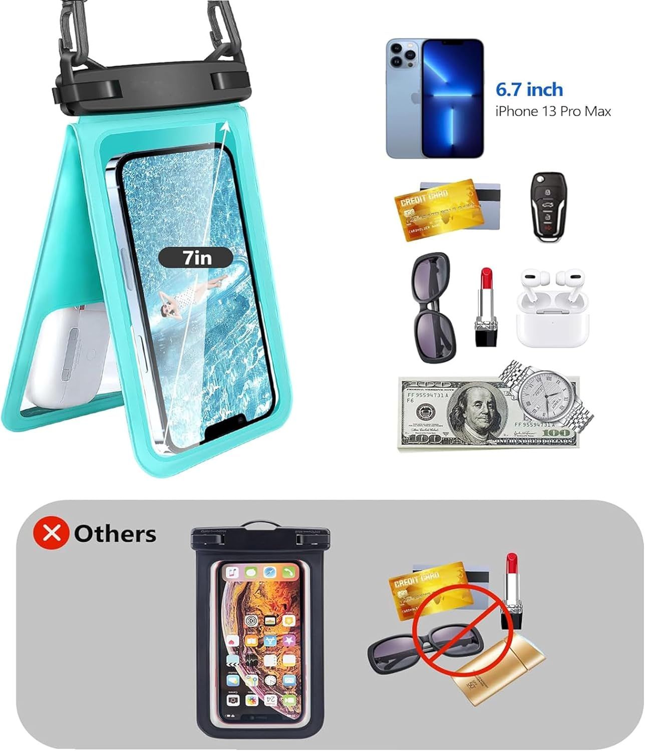 Waterproof Phone Pouch Dual Compartment IPX8 Floating Dry Bag with Adjustable view 10