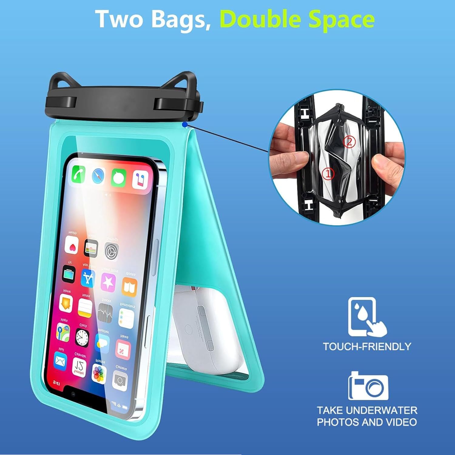 Waterproof Phone Pouch Dual Compartment IPX8 Floating Dry Bag with Adjustable view 9