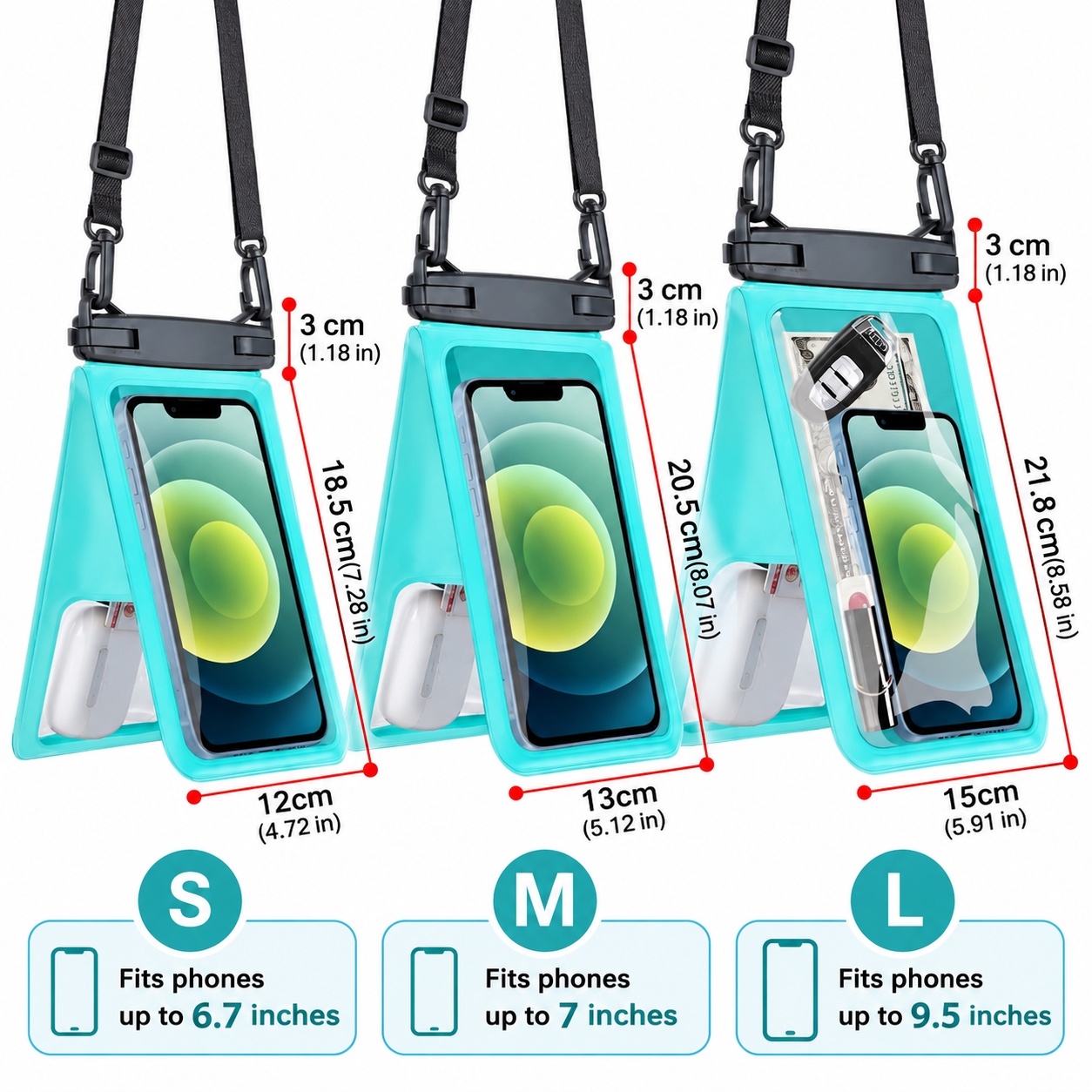 Waterproof Phone Pouch Dual Compartment IPX8 Floating Dry Bag with Adjustable view 2