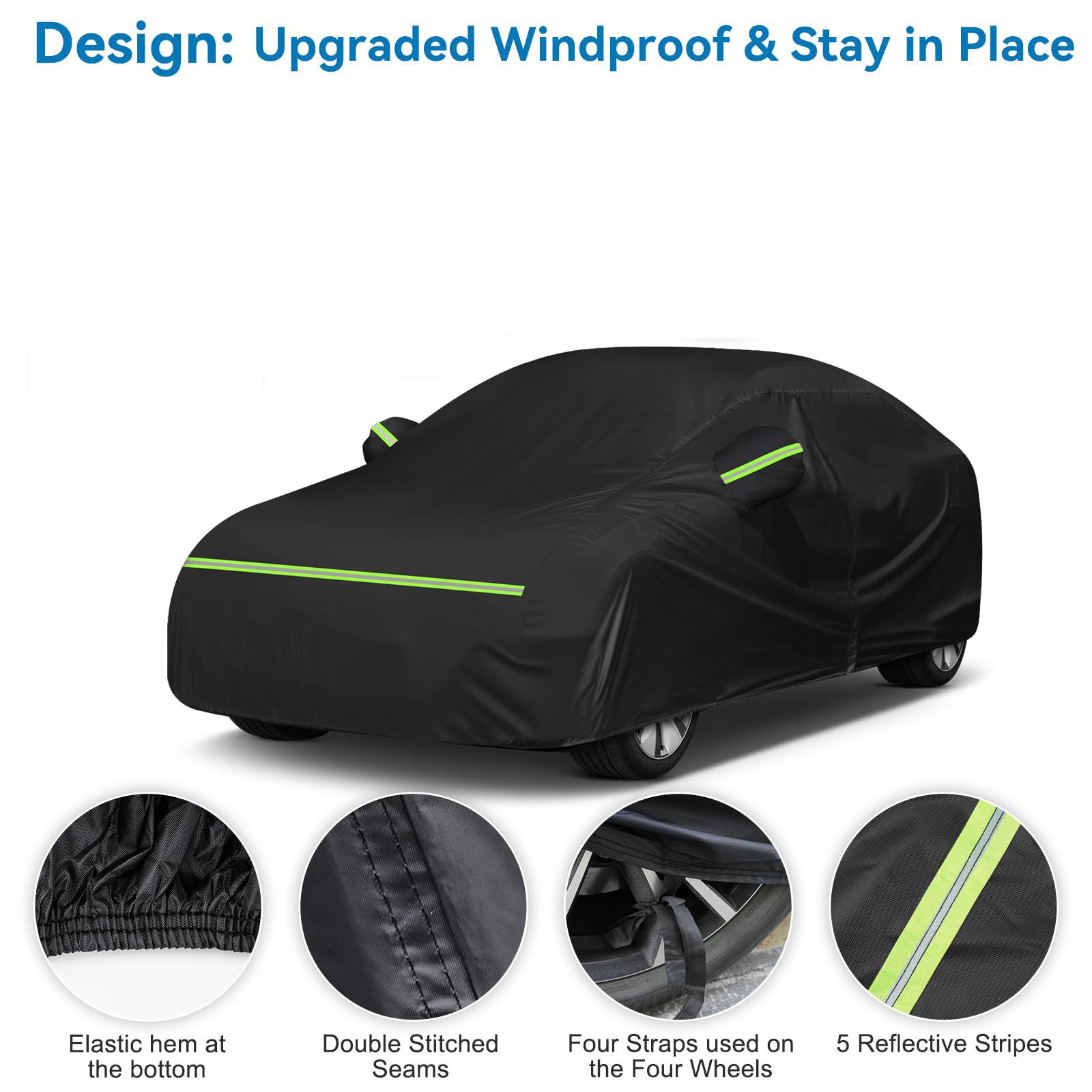 Waterproof Double-Layer Polyester Car Cover with Reflective Strips