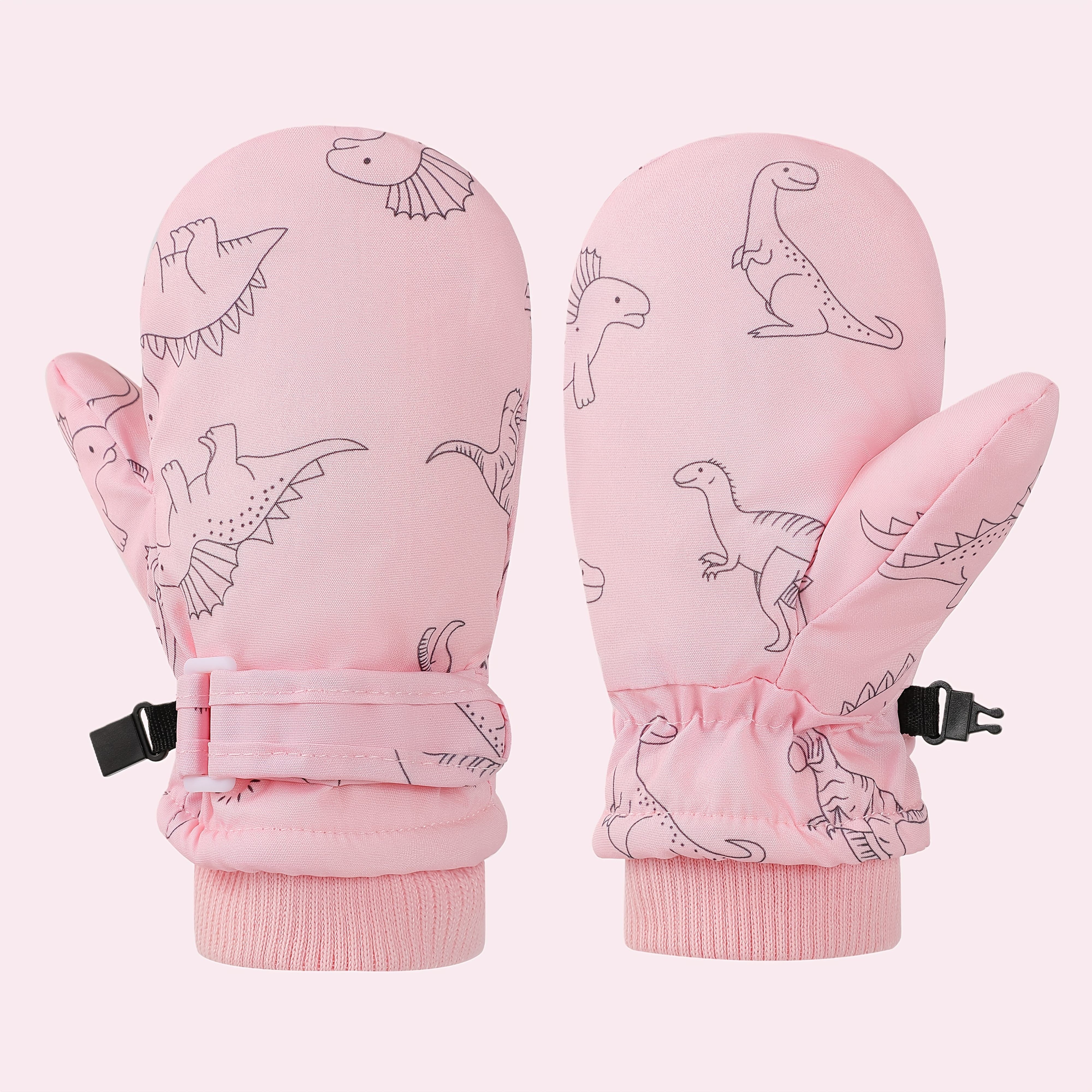 Kids' Dinosaur Patterned Warm Ski Mittens with Waterproof Shell view 8