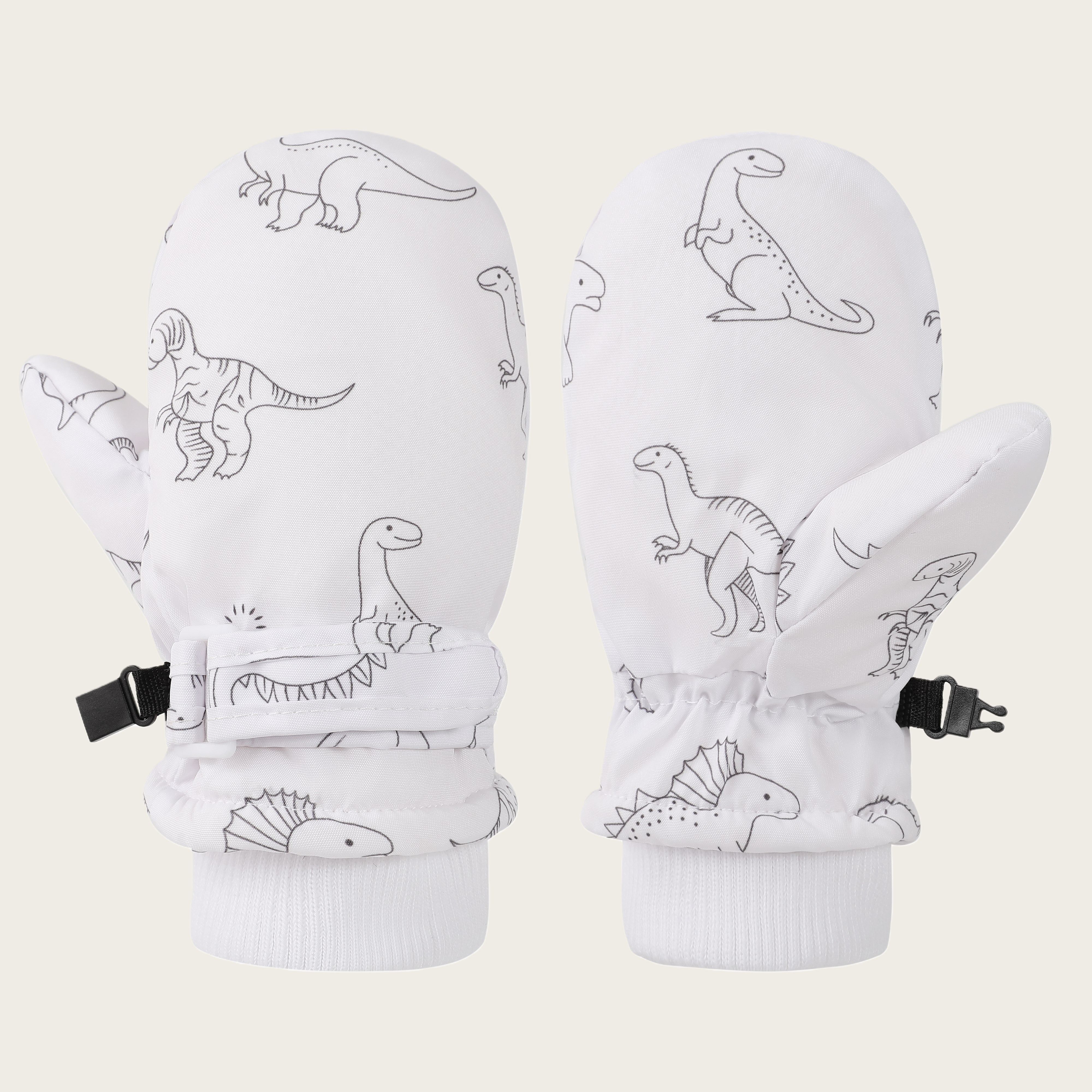 Kids' Dinosaur Patterned Warm Ski Mittens with Waterproof Shell view 7
