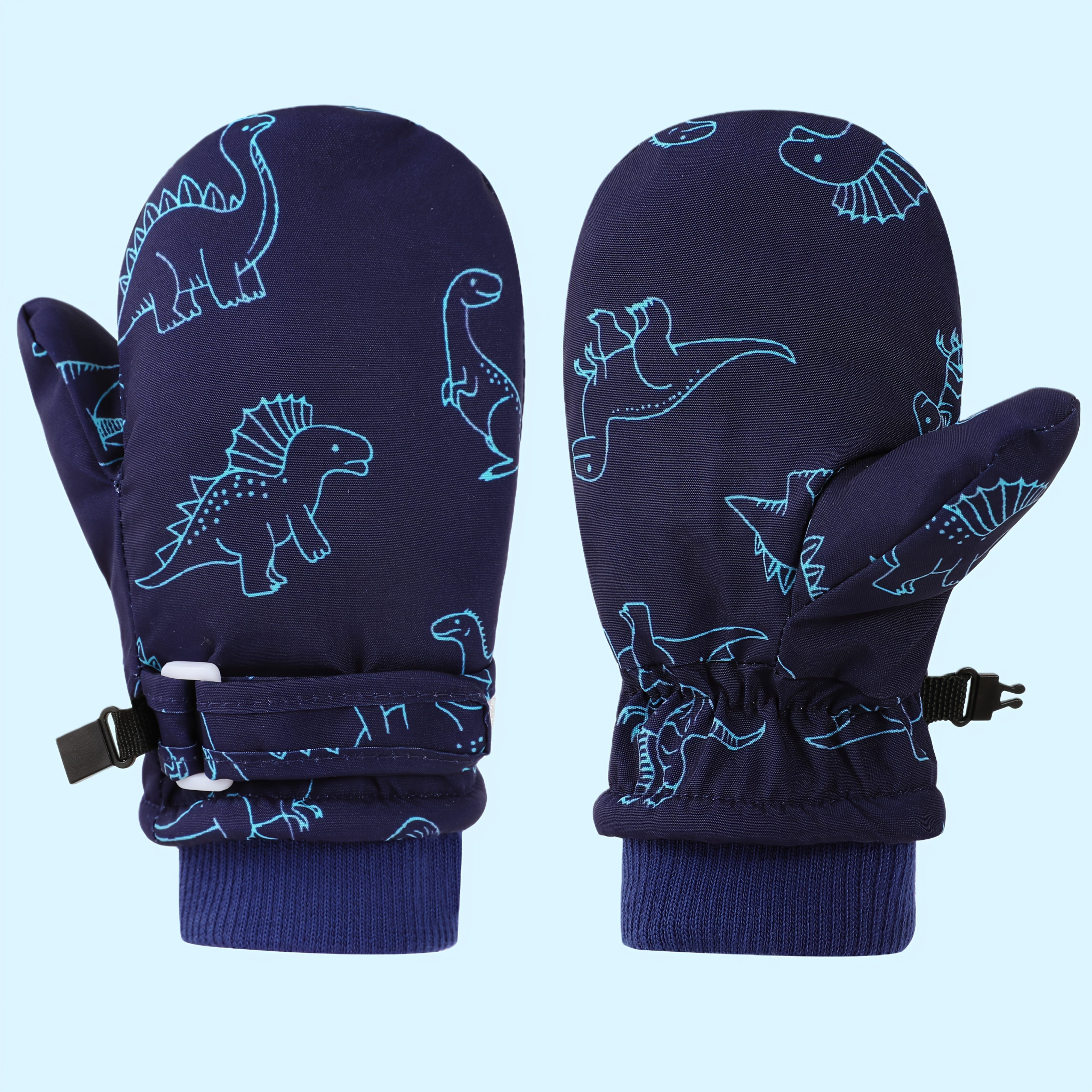Kids' Dinosaur Patterned Warm Ski Mittens with Waterproof Shell view 8