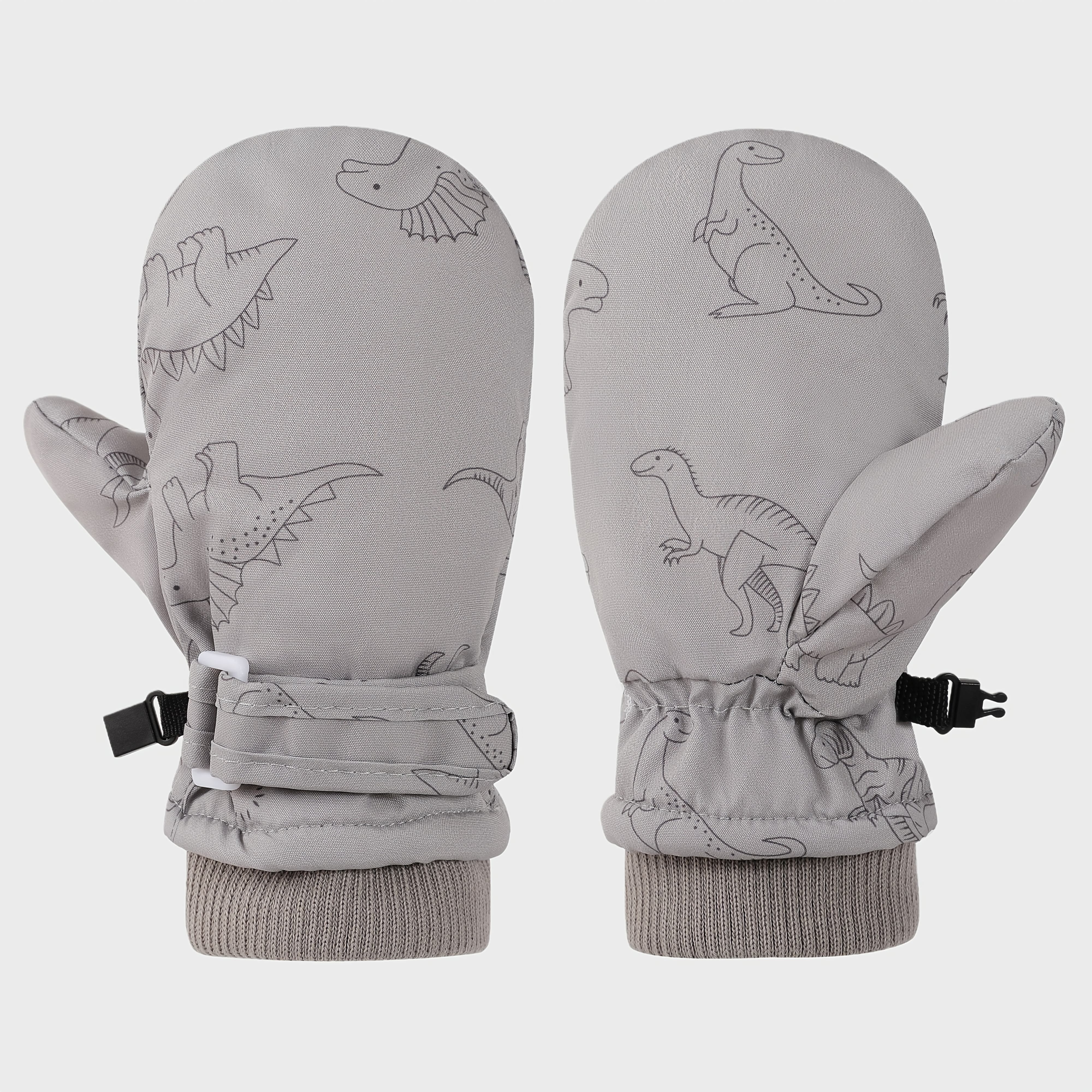 Kids' Dinosaur Patterned Warm Ski Mittens with Waterproof Shell view 9