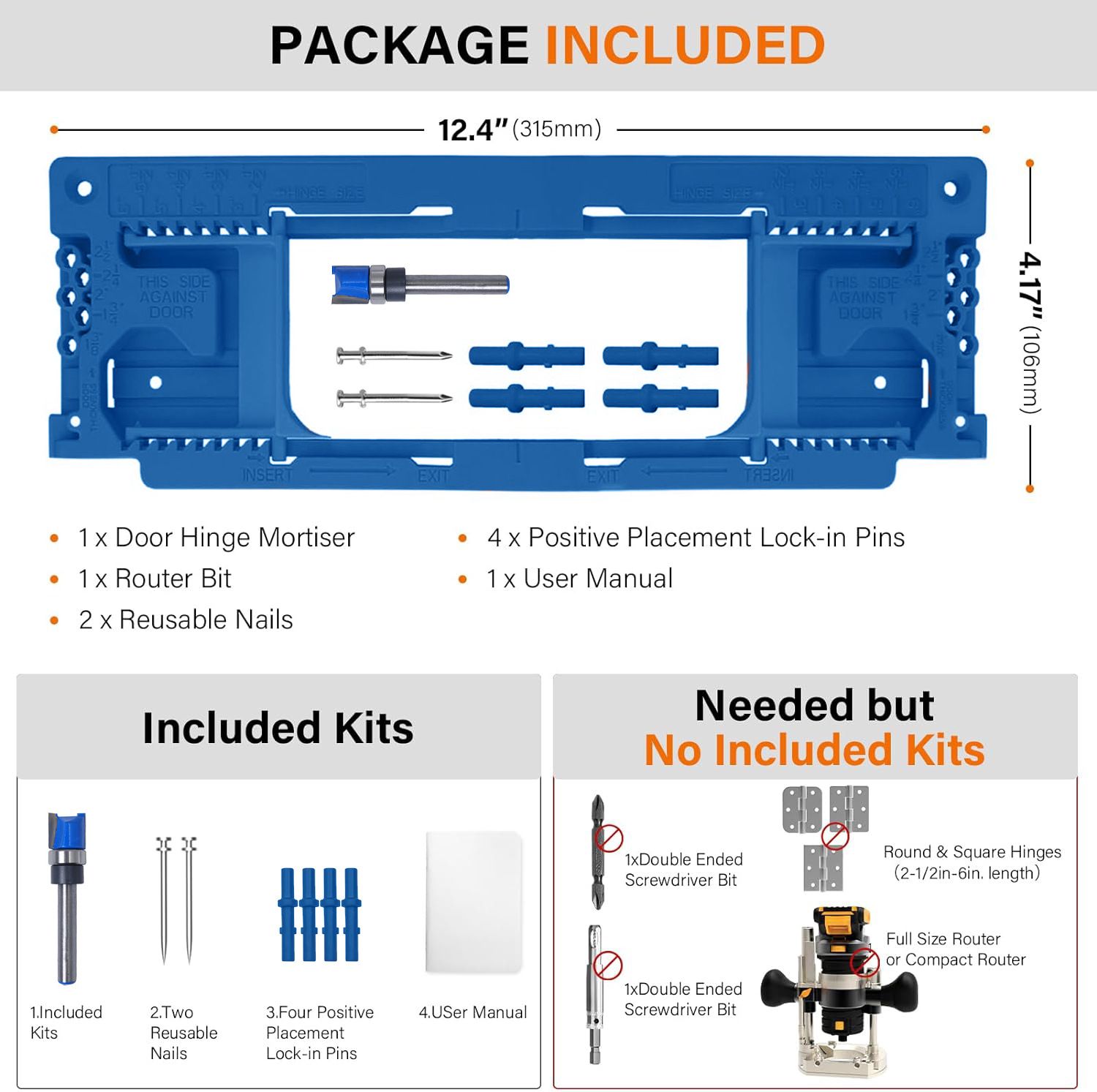 Adjustable Door Hinge Routing Template Jig Kit with Alloy Trimming Bit and view 3