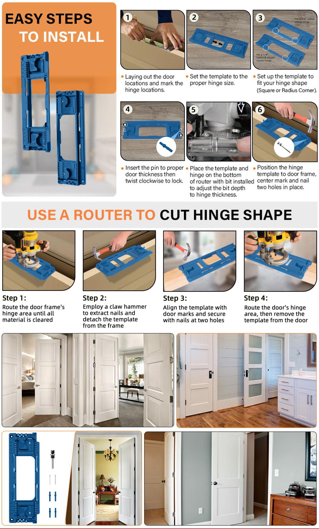 Adjustable Door Hinge Routing Template Jig Kit with Alloy Trimming Bit and view 8