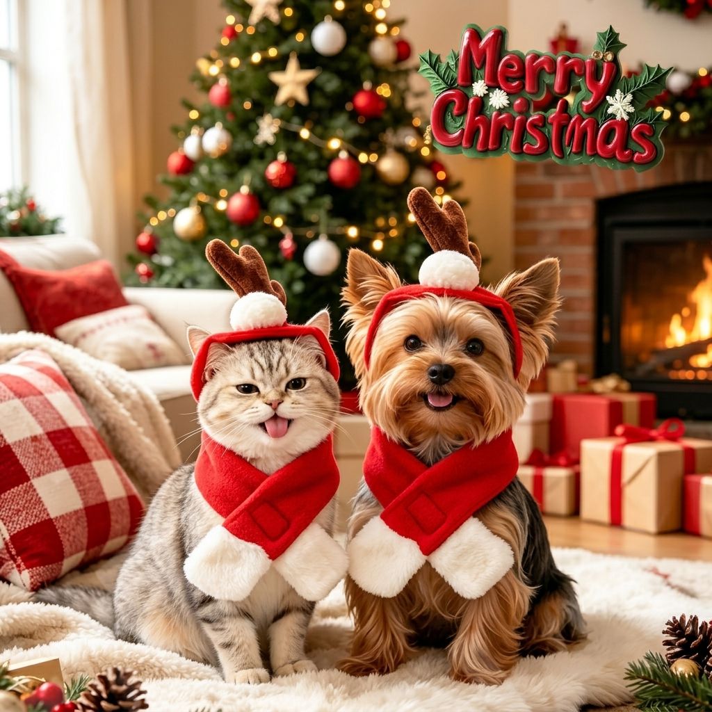 Christmas Reindeer Antler Headband and Scarf Set for Small Pets — image 1