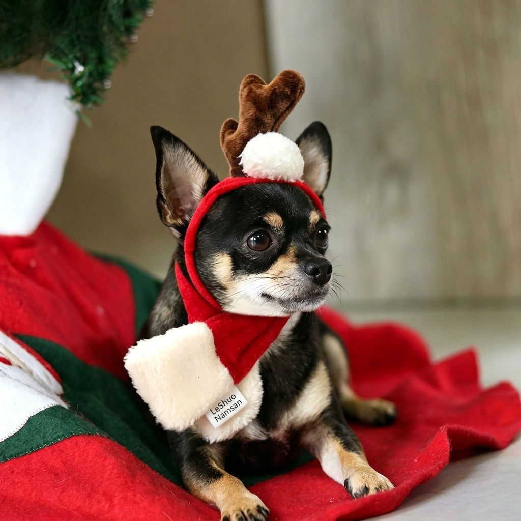 Christmas Reindeer Antler Headband and Scarf Set for Small Pets view 3