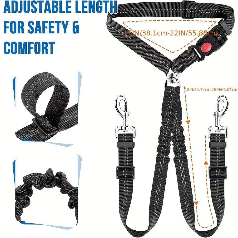 Dual-Head Pet Car Seat Belt with 360° Swivel Tangle-Free Leash for Two Dogs view 6