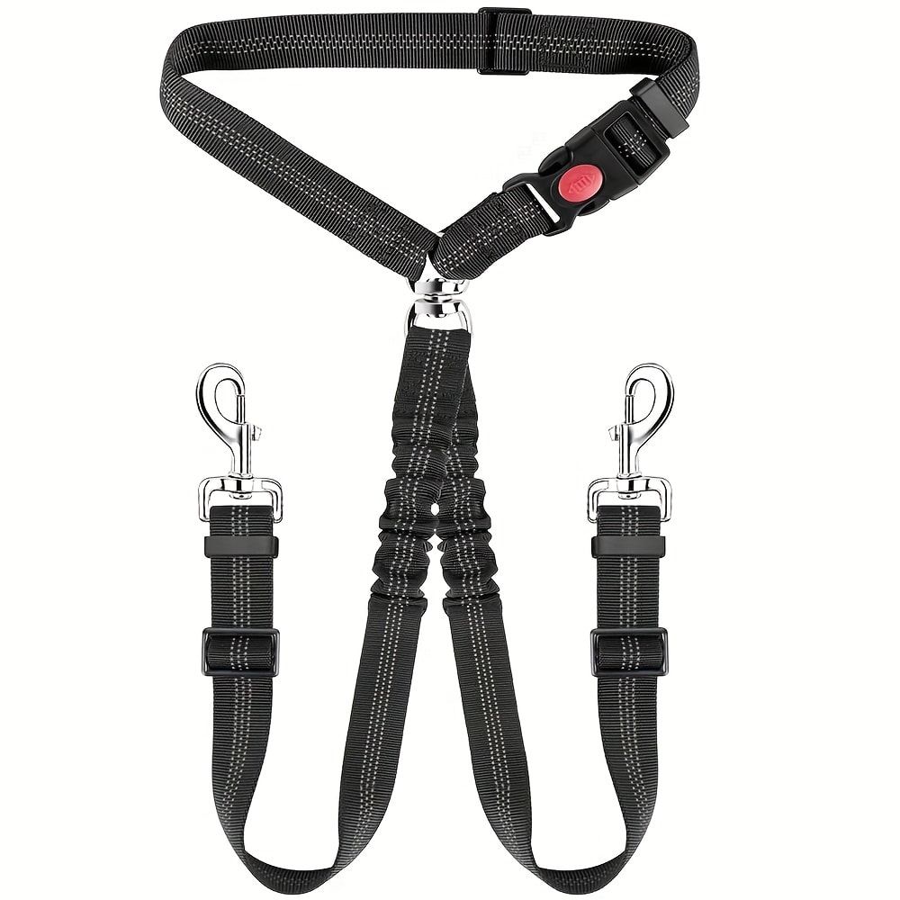 Dual-Head Pet Car Seat Belt with 360° Swivel Tangle-Free Leash for Two Dogs view 13