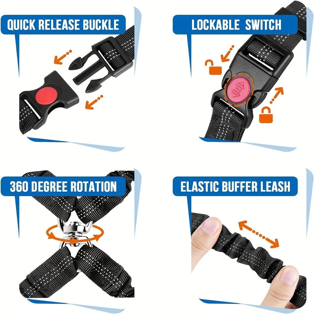 Dual-Head Pet Car Seat Belt with 360° Swivel Tangle-Free Leash for Two Dogs view 3