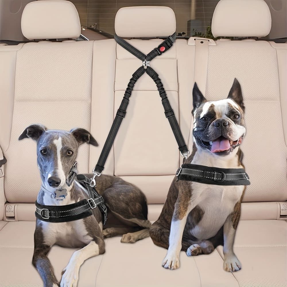 Dual-Head Pet Car Seat Belt with 360° Swivel Tangle-Free Leash for Two Dogs view 6