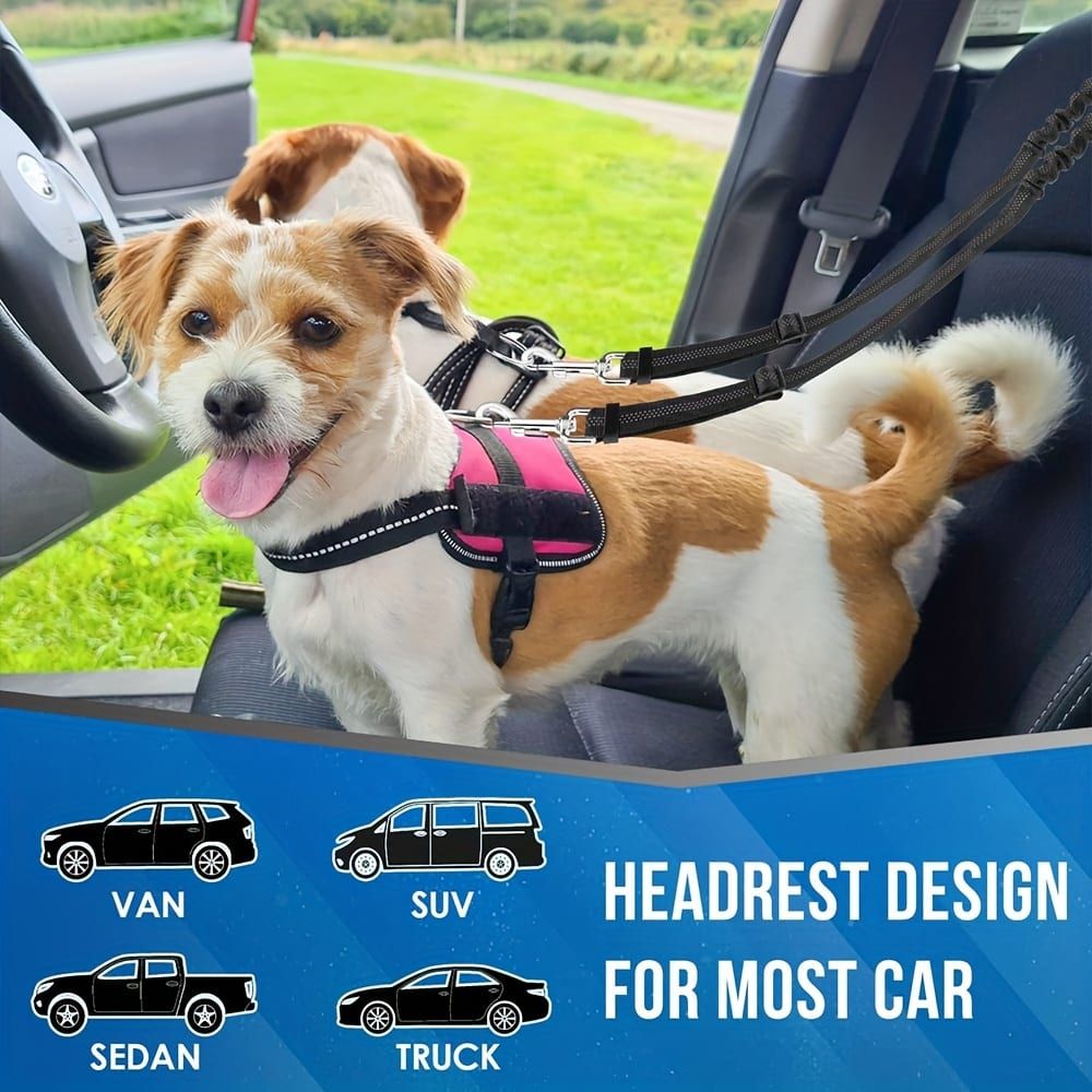 Dual-Head Pet Car Seat Belt with 360° Swivel Tangle-Free Leash for Two Dogs view 8