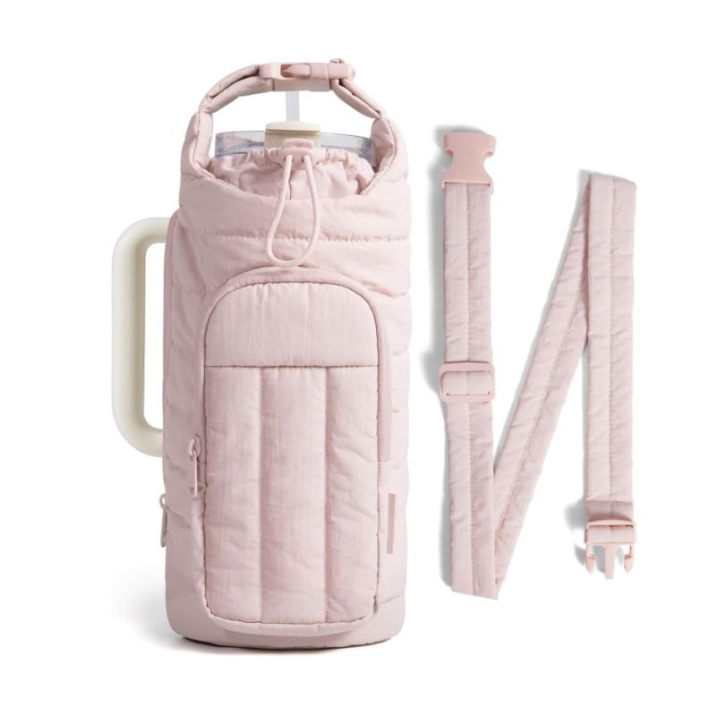 Quilted Portable Water Bottle Carrier Bag with Handle Strap and Crossbody view 8