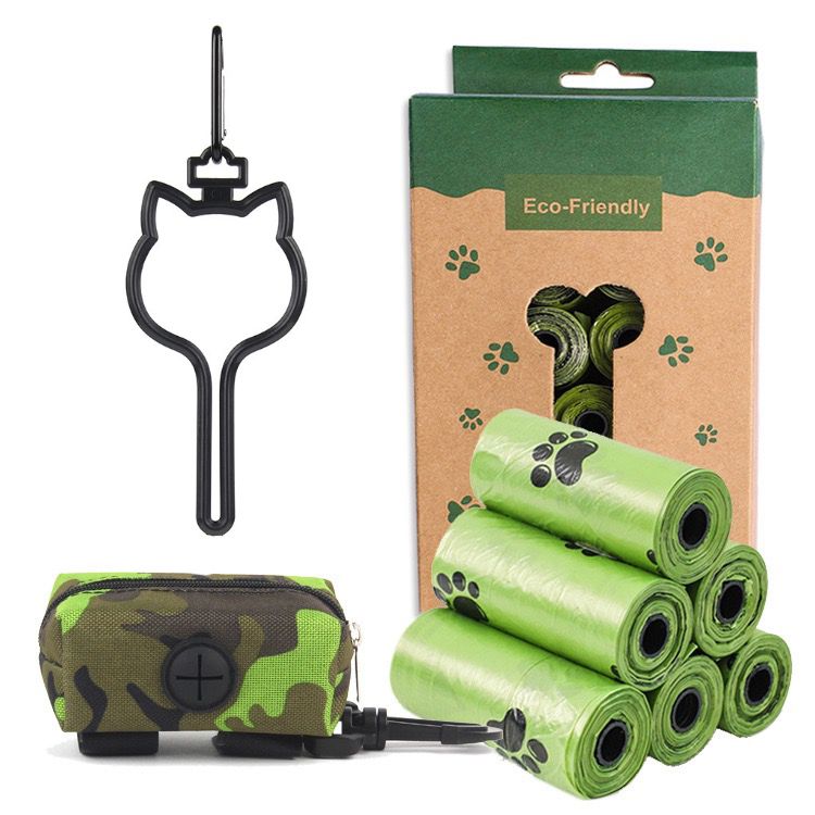 Eco-Friendly Pet Waste Bag Set with Leash Clip Holder and Camo Storage Pouch