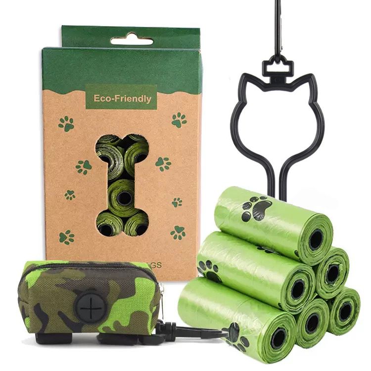 Eco-Friendly Pet Waste Bag Set with Leash Clip Holder and Camo Storage Pouch