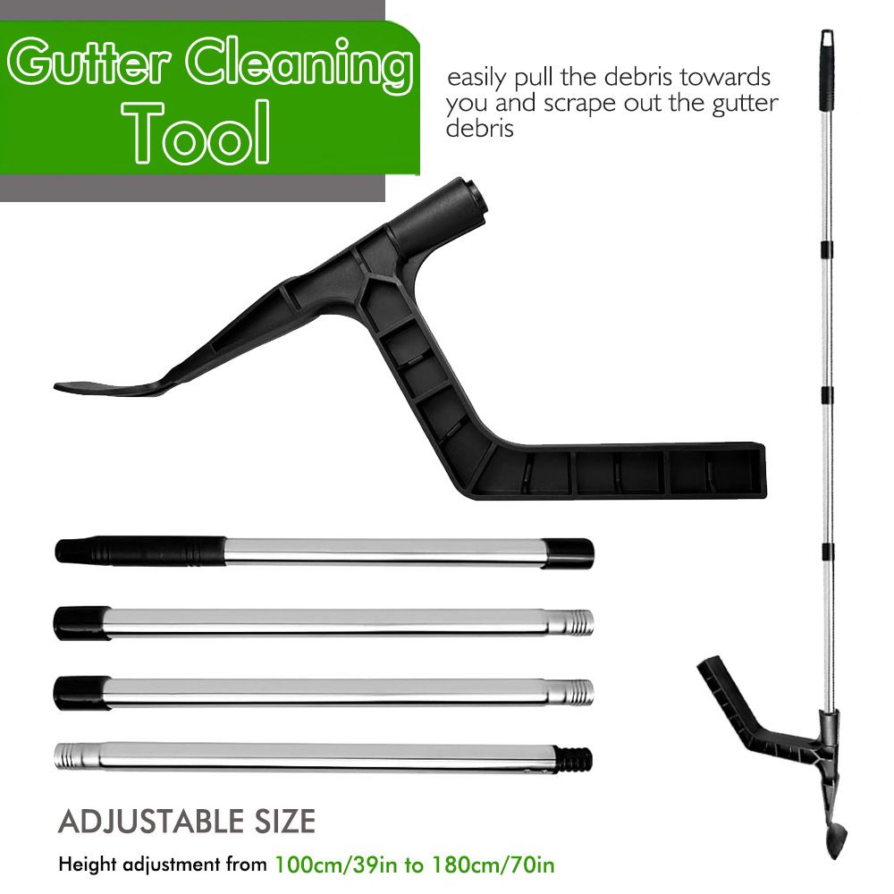 Extendable Gutter Cleaning Tool with L-Shaped Scoop Head and Hanging Hook for — image 1