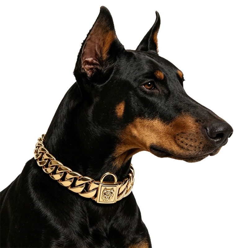 Premium Stainless Steel Cuban Link Dog Collar with Dog Head Buckle – Stylish — image 1