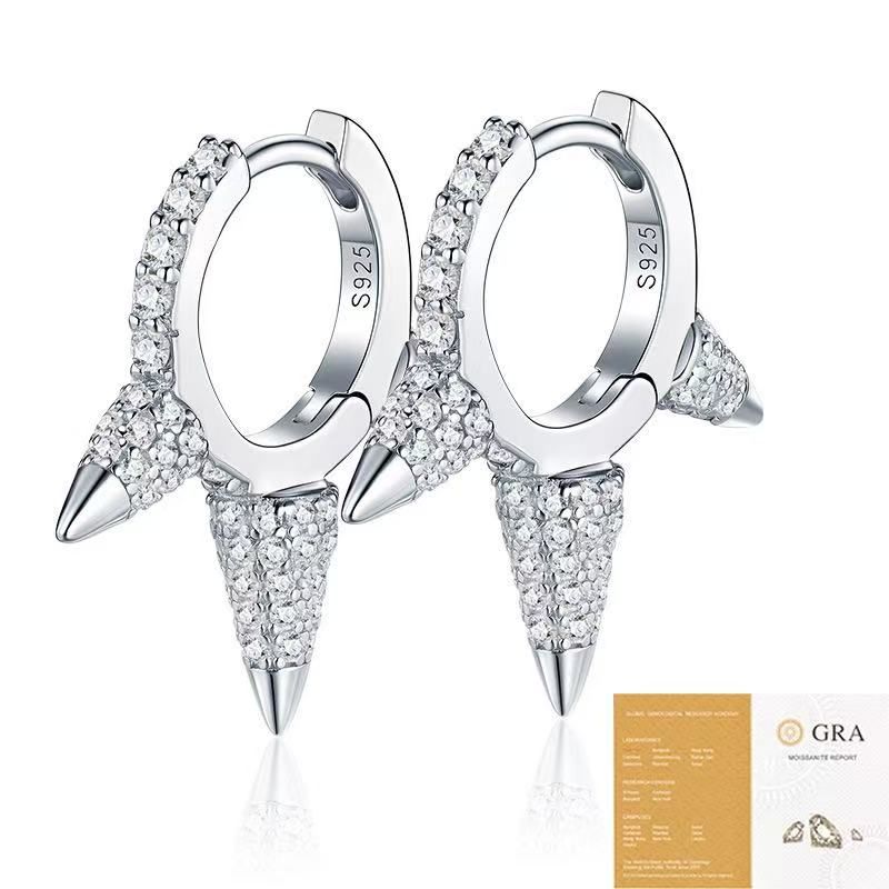 S925 Silver Moissanite Ear Cuff with GRA Certificate – Edgy Three-Prong Stud — image 1