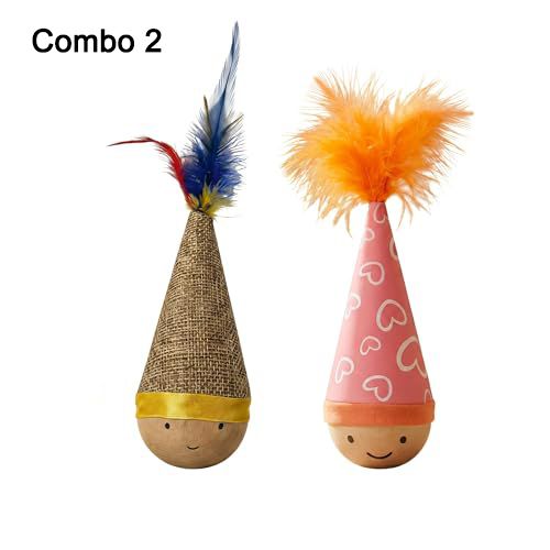 Self-Righting Pet Toy with Natural Wood Base and Durable Fabric Top — image 1