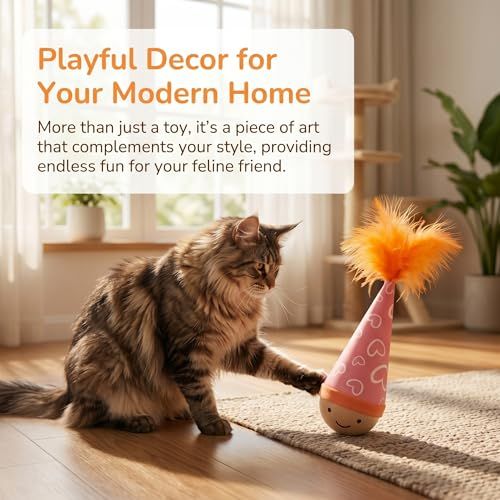 Self-Righting Pet Toy with Natural Wood Base and Durable Fabric Top view 8