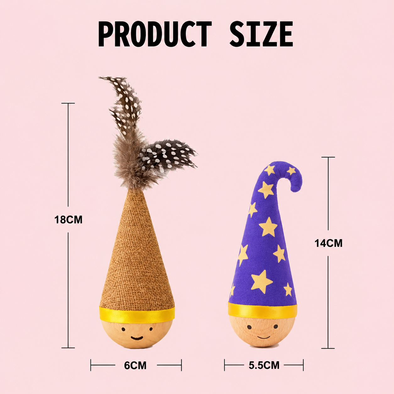 Self-Righting Pet Toy with Natural Wood Base and Durable Fabric Top view 12