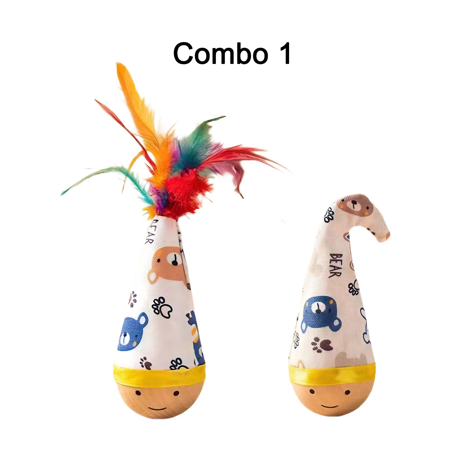 Self-Righting Pet Toy with Natural Wood Base and Durable Fabric Top view 14