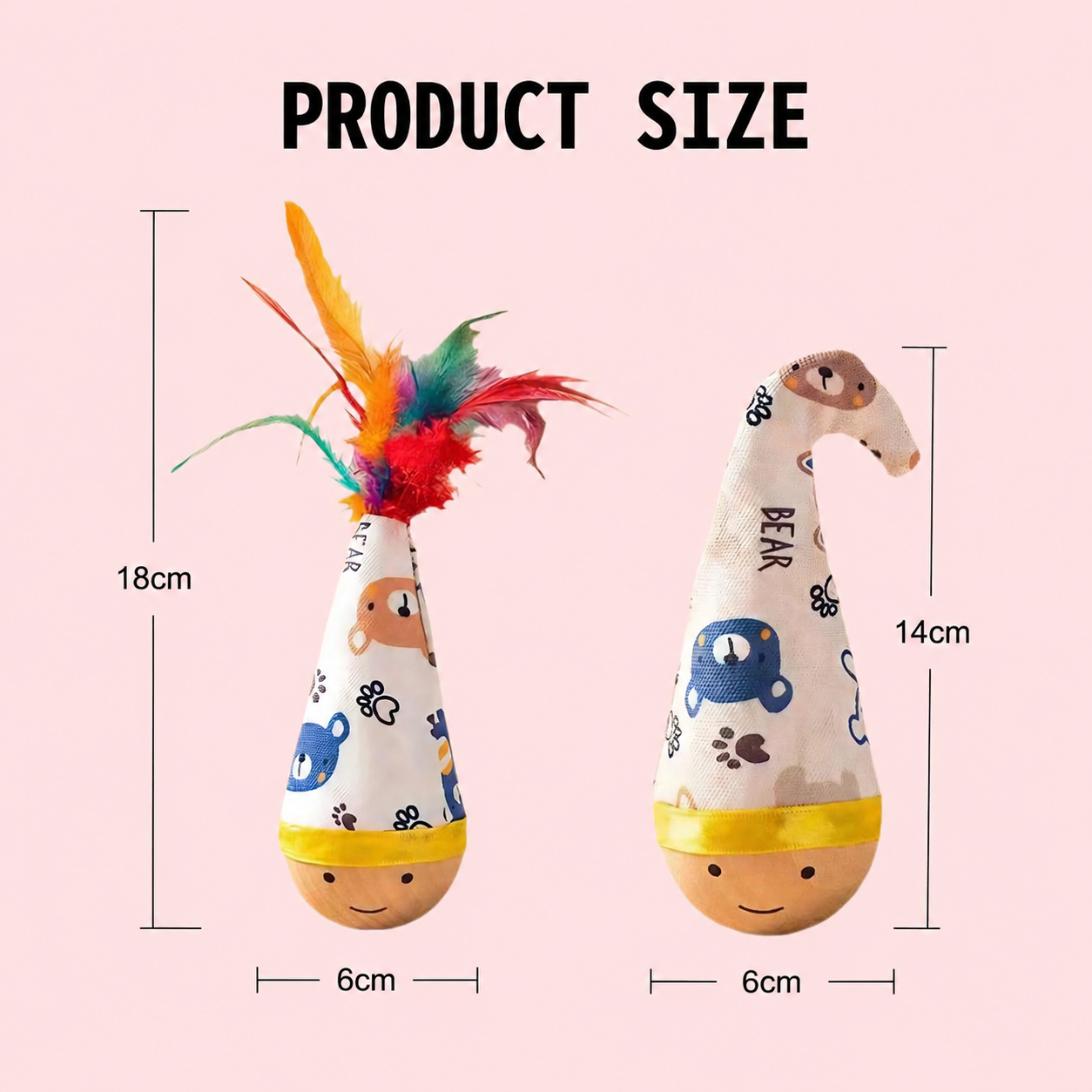 Self-Righting Pet Toy with Natural Wood Base and Durable Fabric Top view 15