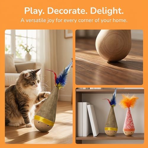 Self-Righting Pet Toy with Natural Wood Base and Durable Fabric Top view 8
