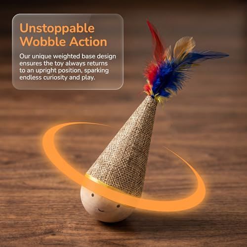 Self-Righting Pet Toy with Natural Wood Base and Durable Fabric Top view 9