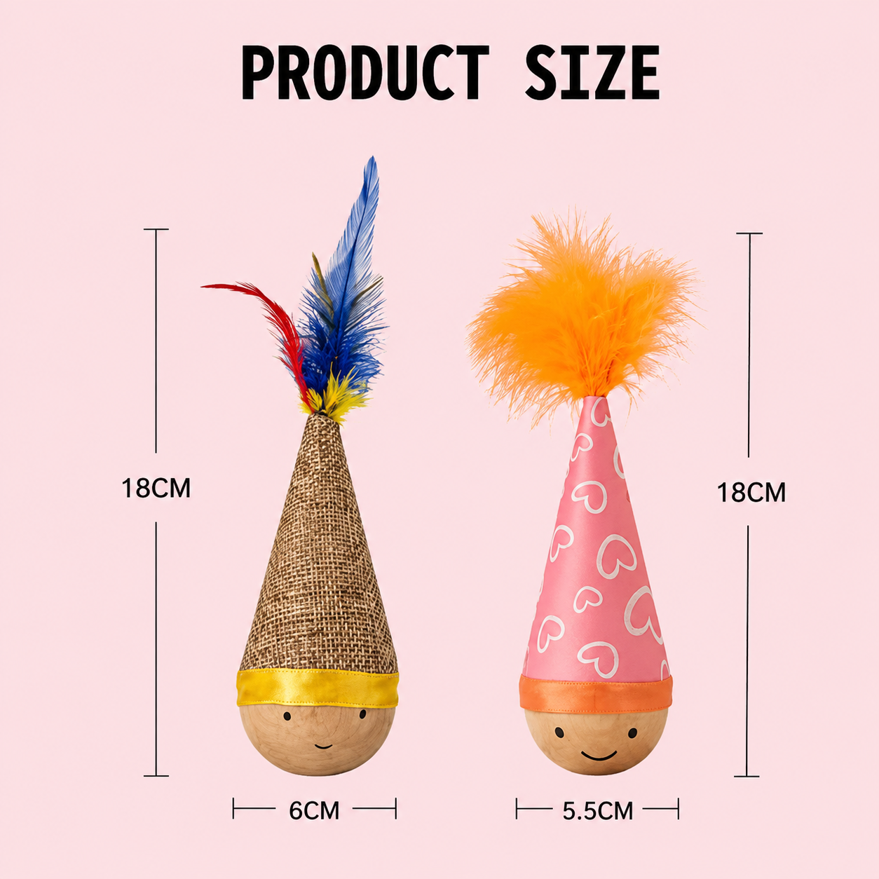 Self-Righting Pet Toy with Natural Wood Base and Durable Fabric Top view 13