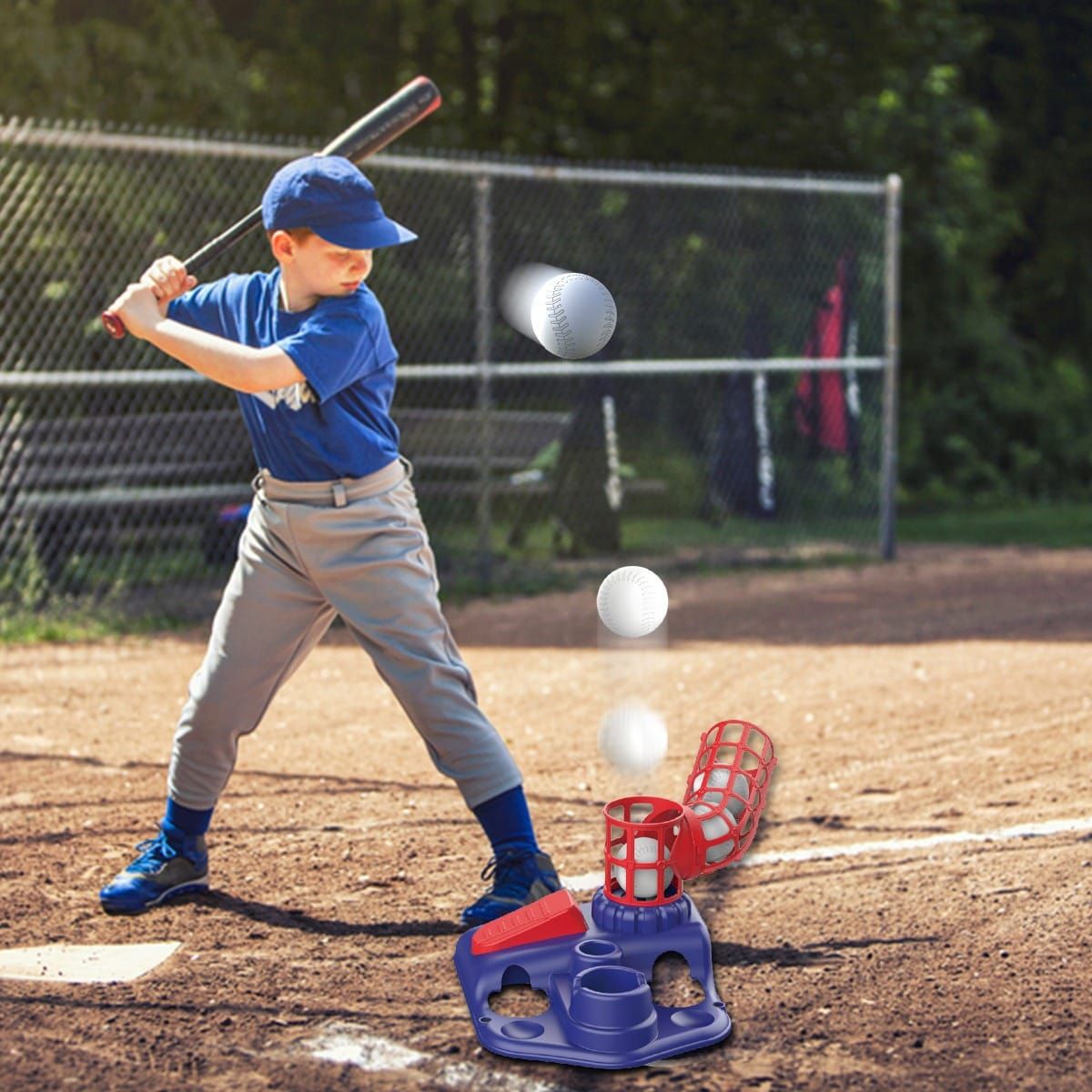 2-in-1 Kids Baseball Training Toy Set with Automatic Pitching and T-Ball Stand view 8
