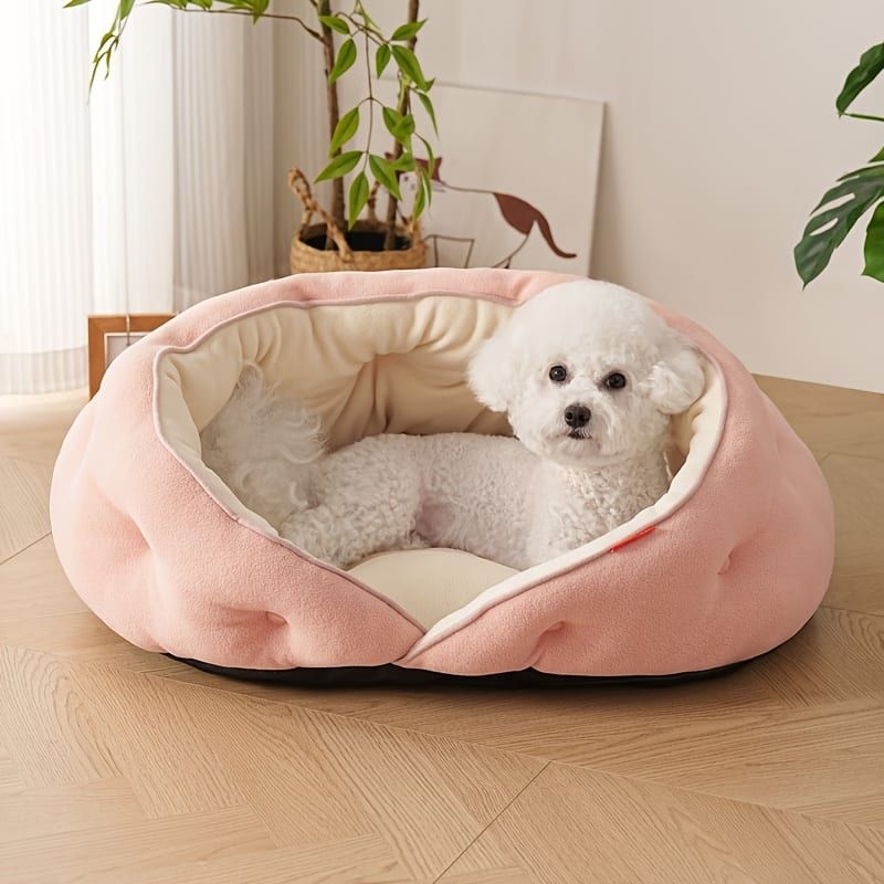 Semi-Enclosed Pet Bed with Plush Comfort and Anti-Slip Base – Ideal for Cats — image 1