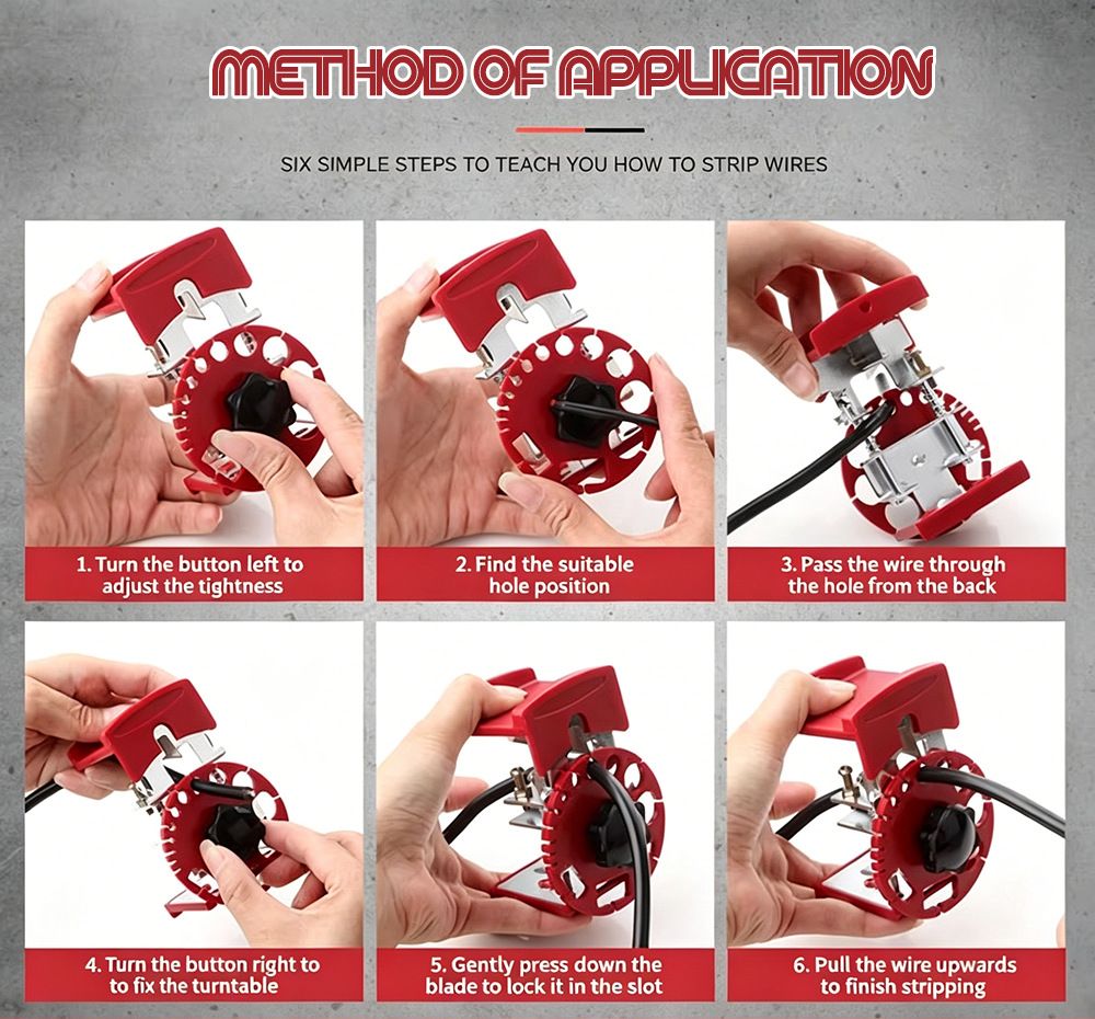 Manual Wire Stripper Tool with Adjustable Blade and Multi-Hole Rotary Dial for view 7