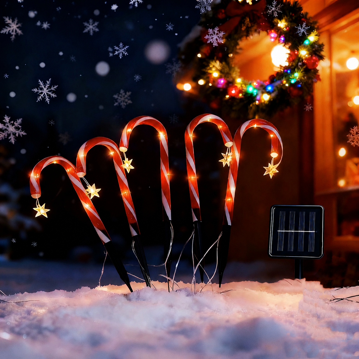 Solar Candy Cane Pathway Lights with Star Accents — image 1
