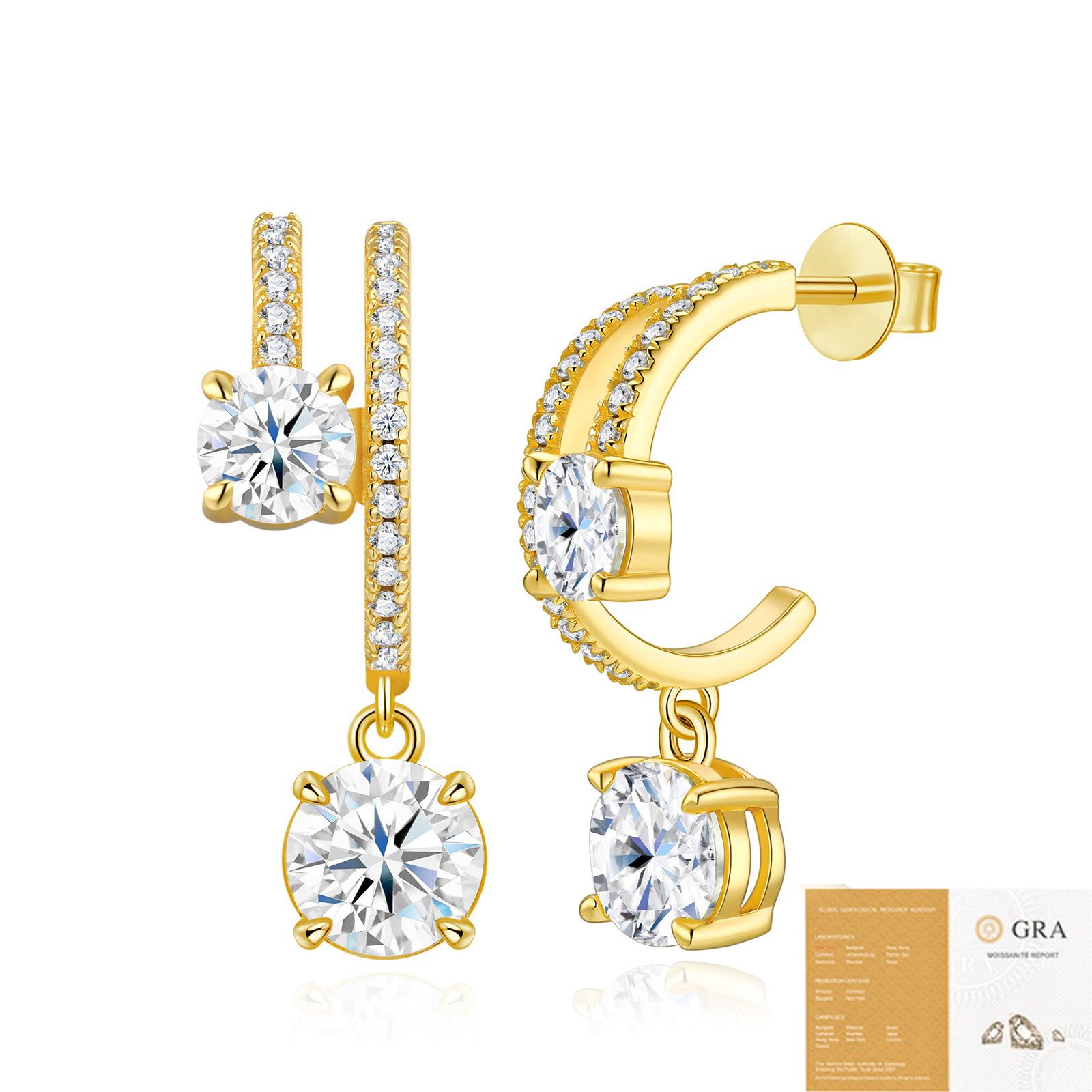 Elegant C-Shaped Drop Earrings with Round Moissanite and Micro-Pave Setting — image 1