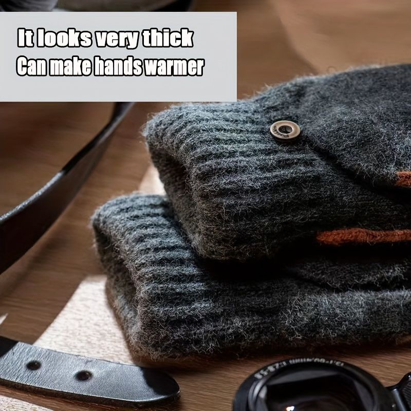 Men's Thick Knitted Flip-Top Gloves with Plush Lining view 4