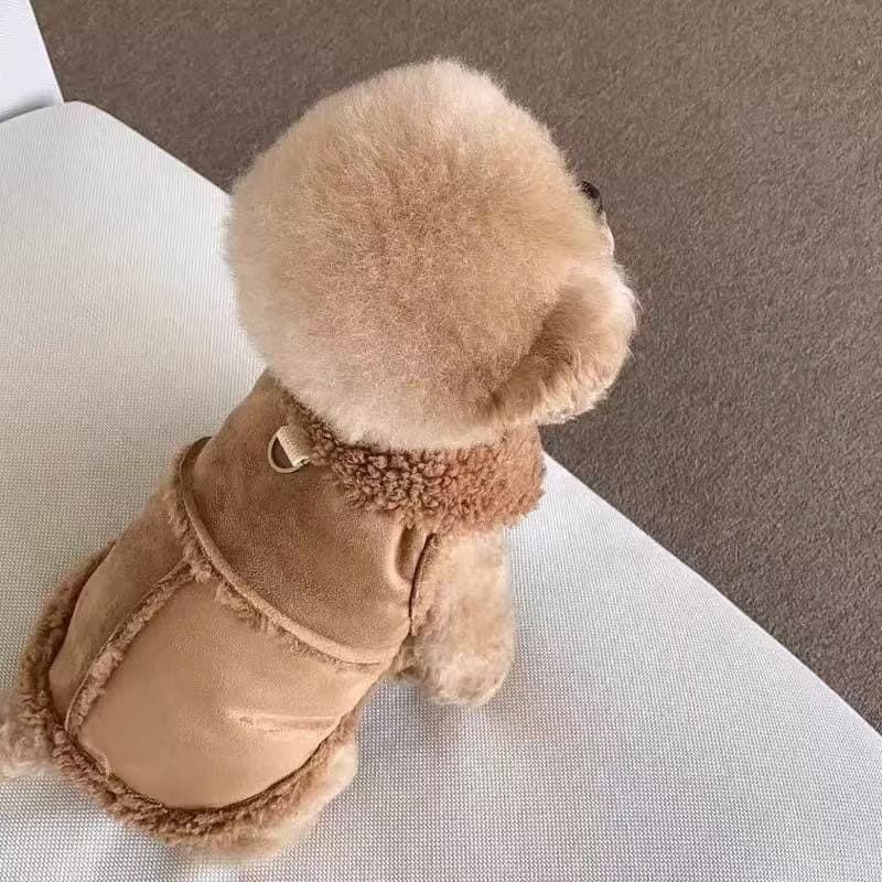 Cozy Pet Winter Vest with Leash Loop: Faux Suede & Plush Fleece Warm Coat for view 3