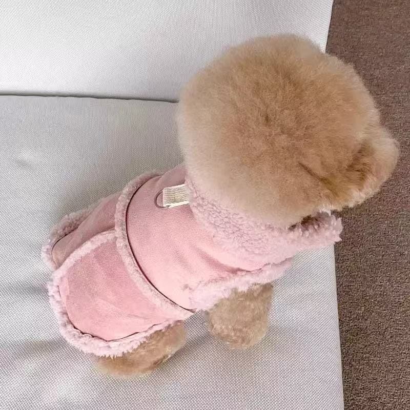 Cozy Pet Winter Vest with Leash Loop: Faux Suede & Plush Fleece Warm Coat for view 4