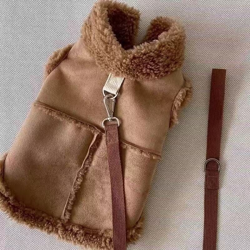 Cozy Pet Winter Vest with Leash Loop: Faux Suede & Plush Fleece Warm Coat for view 6