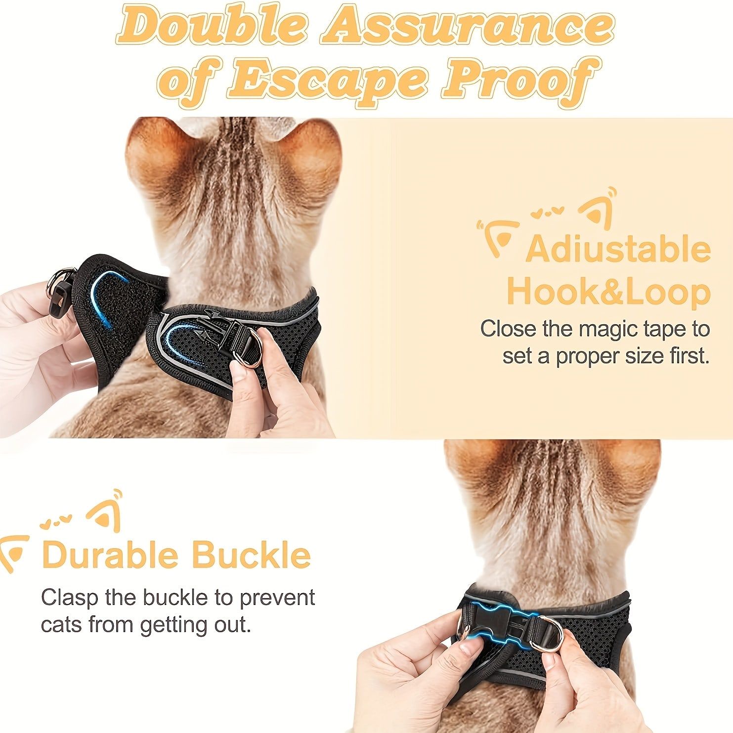 Escape-Proof Cat Harness and Leash Set with Reflective Soft Mesh Vest for Safe view 12
