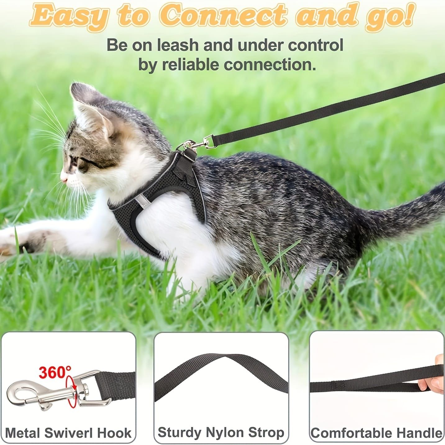 Escape-Proof Cat Harness and Leash Set with Reflective Soft Mesh Vest for Safe view 13