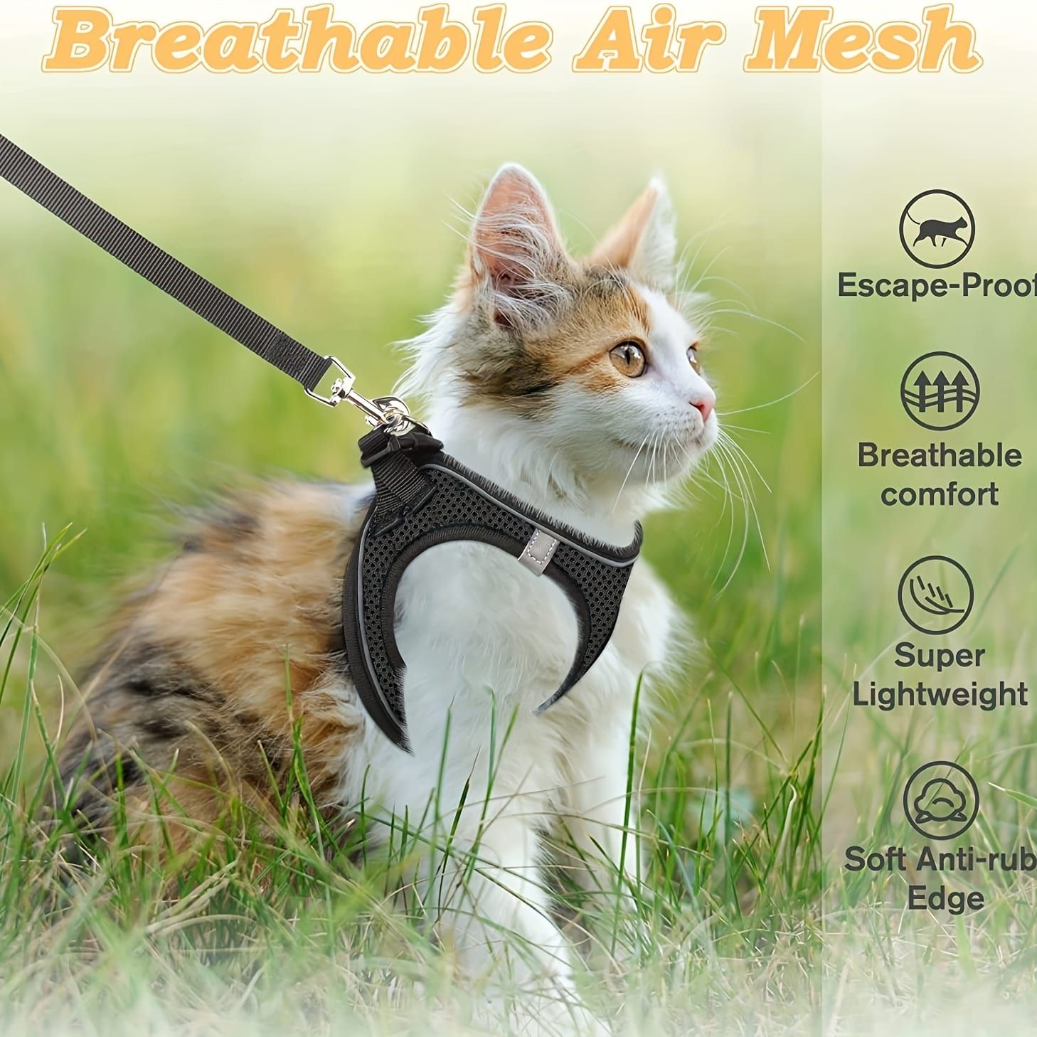Escape-Proof Cat Harness and Leash Set with Reflective Soft Mesh Vest for Safe view 14