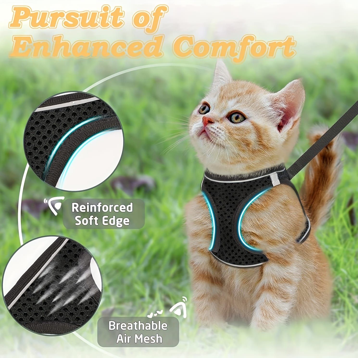 Escape-Proof Cat Harness and Leash Set with Reflective Soft Mesh Vest for Safe view 15