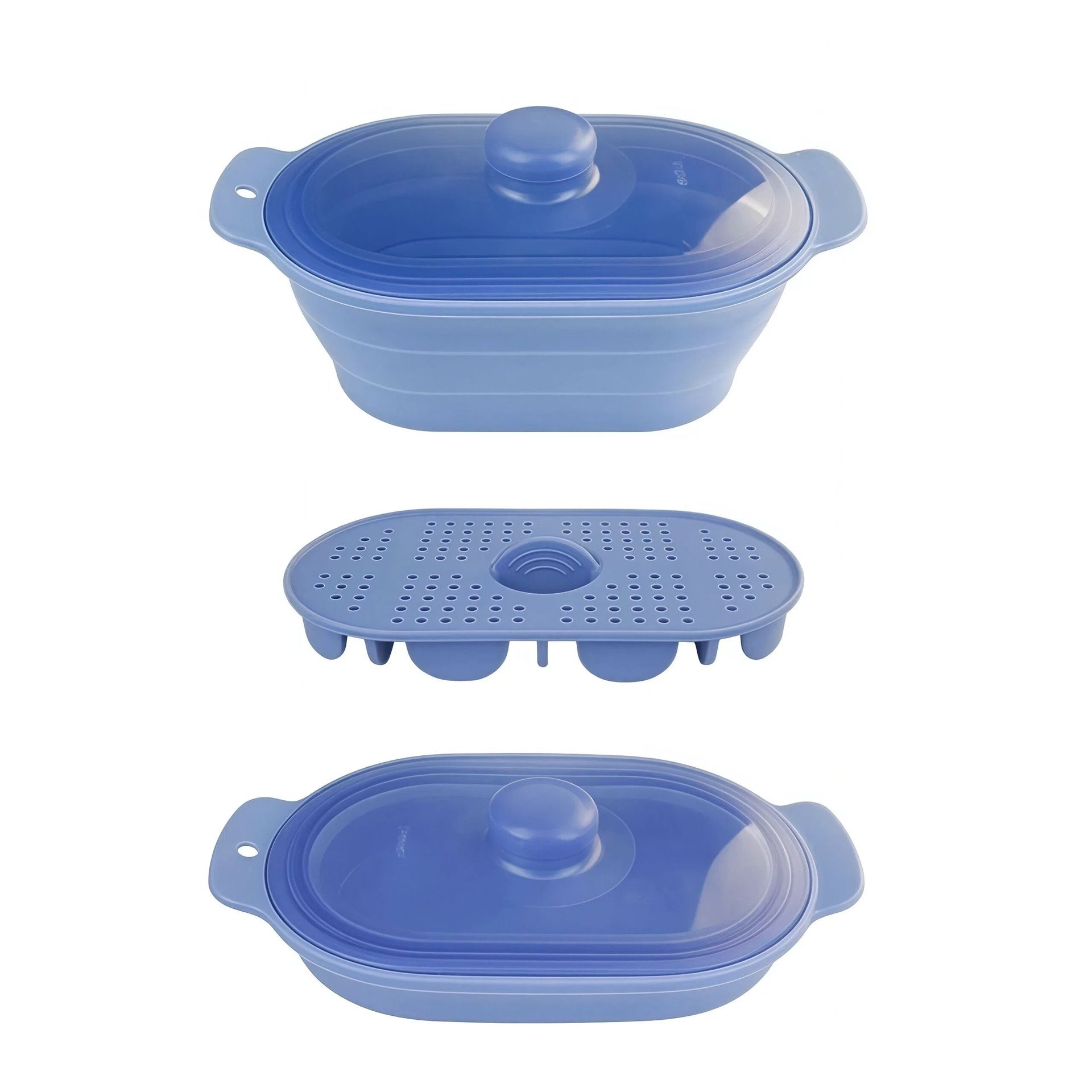 Foldable Food-Grade Silicone Steamer Pot with Lid and Steamer Rack