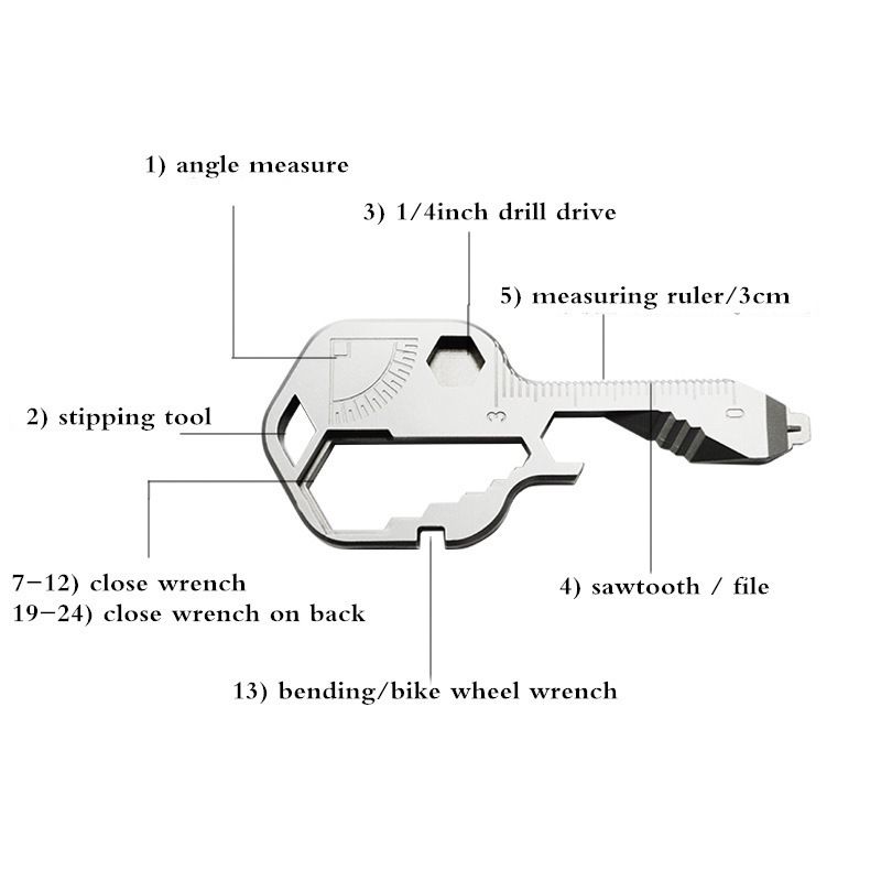 Portable Key-Shaped Multifunctional Tool with Wrench Bottle Opener Ruler File view 3