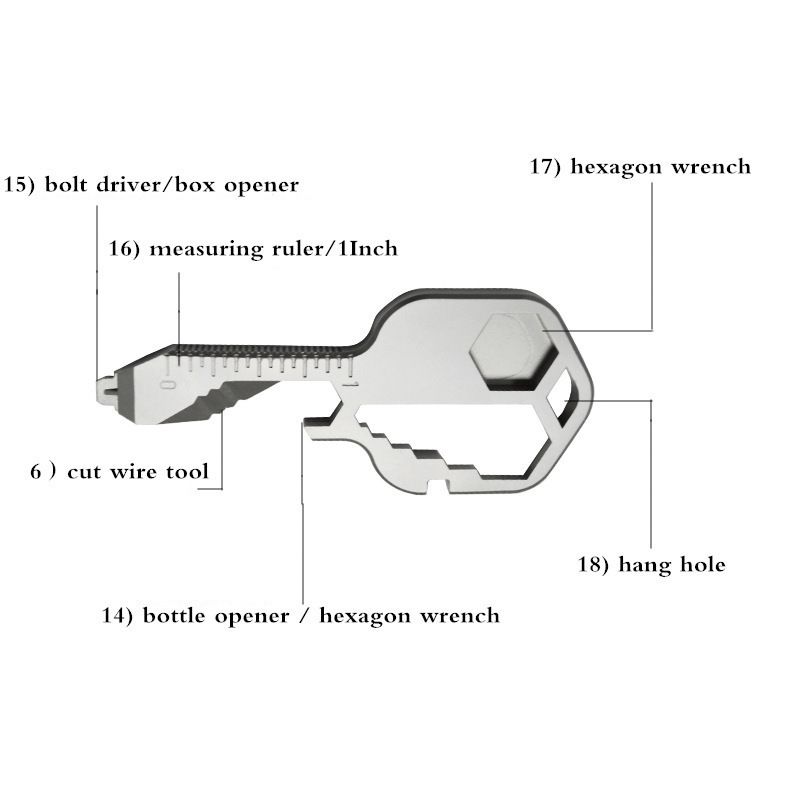 Portable Key-Shaped Multifunctional Tool with Wrench Bottle Opener Ruler File view 4
