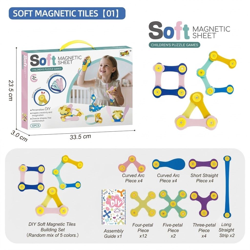 Kids 3D Soft Magnetic Building Tiles Toy Set — image 1