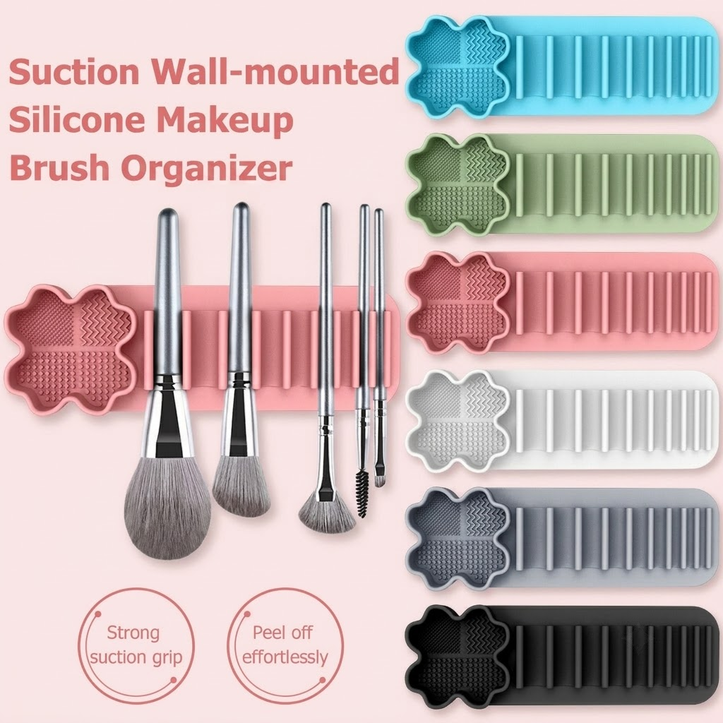Multi-Functional Silicone Makeup Brush Holder and Cleaning Pad That Sticks to view 3