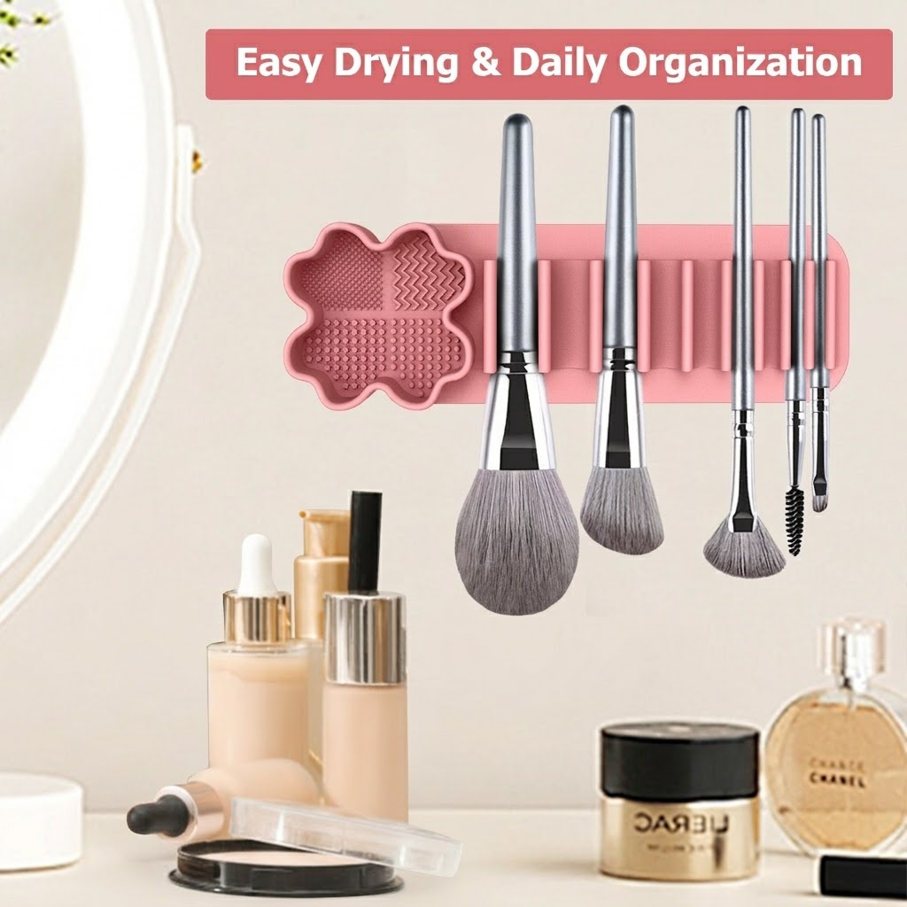 Multi-Functional Silicone Makeup Brush Holder and Cleaning Pad That Sticks to view 4